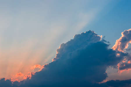 Sanset Sky with colorful clouds, without birds, clear and worm evening, Sunrise Sundown evening time blueの写真素材