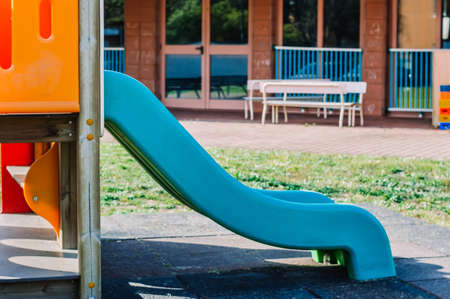 Children's colorful outdoor playground. Facilities for children's games.Closed kindergartenの写真素材