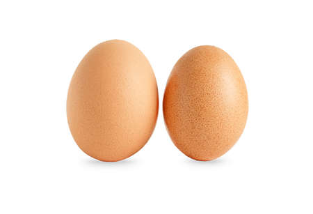 Two chicken fresh eggs isolated on white backgroundの写真素材