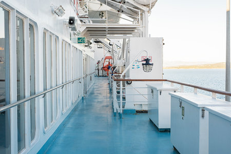 Walking deck on the cruise ship at seaの写真素材