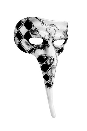 carnival face mask with a long nose black and white isolated on white backgroundの写真素材
