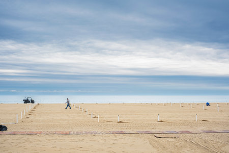 Deserted beach ready for summer vacation. European travel. Italyの写真素材