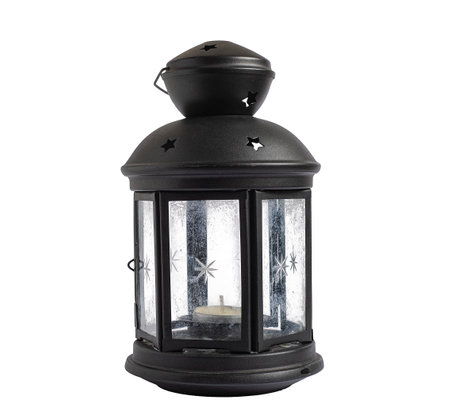Lamp with candle isolated on light backgroundの写真素材