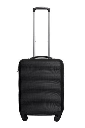 Black travel suitcase isolated on white backgroundの写真素材