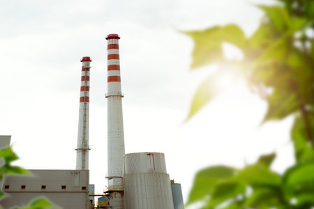 Pipes and green leaves. Ecology conceptの写真素材