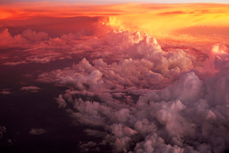 Clouds at sunset in the sky, panoramic view of clouds, colorful cloud background