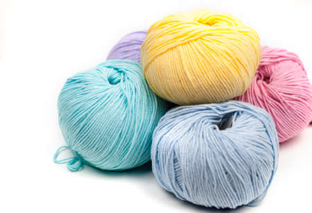 Woolen yarn isolated on white background handmade ball