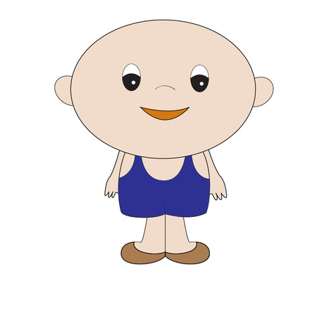 little boy in blue overalls shorts with strapsのイラスト素材