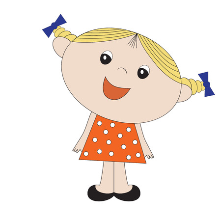 little girl in orange dress with pigtails and a bowのイラスト素材