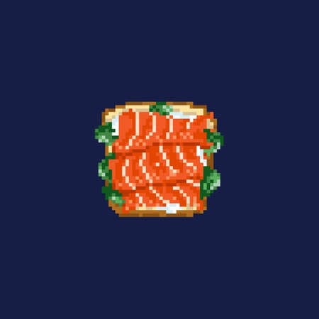 Pixel art food. Toast with salmon, mayonnaise and greens.のイラスト素材