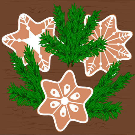 Christmas cookies and Christmas tree branches.のイラスト素材
