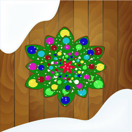 Christmas tree of cookies with green glaze on a wooden illustration.のイラスト素材