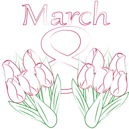card with tulips and text on March 8 on a white backgroundのイラスト素材