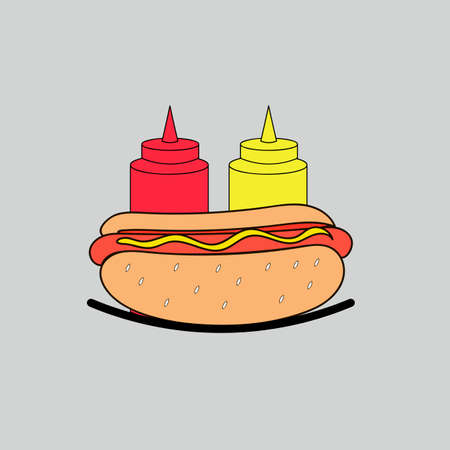 Illustration of ketchup, mustard and hot dogのイラスト素材