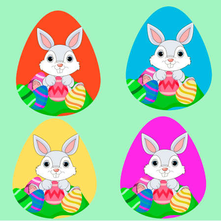 Easter eggs with rabbits. For holiday flyers and banners design.のイラスト素材