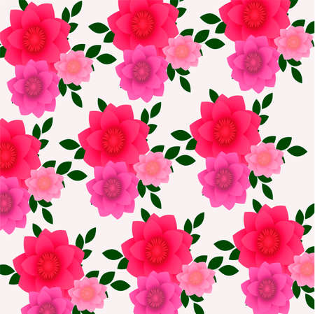 Pattern of paper flowers with leavesのイラスト素材