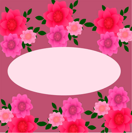 Postcard, greeting card, banner design with exotic, tropical flowers, oval place for text, sketch vector illustration isolated on white background. Banner, postcard, frame with tropical flowersのイラスト素材