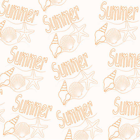 The seamless pattern of a starfish and shell and text summerのイラスト素材