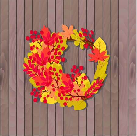 Autumn leaves frame on white wooden backgroundのイラスト素材