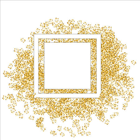 Golden splash or glittering spangles round frame with empty center for text. Golden glittering circle made of tiny uneven round dots on white background.のイラスト素材
