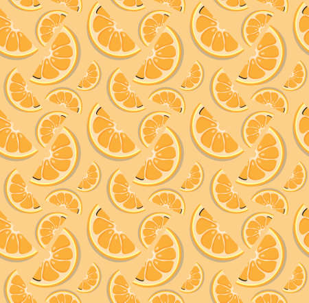 Vector orange pattern. Slice of orange patern. Seamless background. Citrus fruit image. Juicy background . Citrus seamless pattern with oranges. Fruity texture with oranges on orange background.のイラスト素材