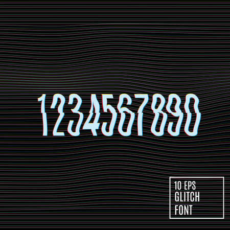 Numbers vector illustration. Digital decay. Glitch in image processing. Television Screen Digital Effect.. Vector 10 EPS.のイラスト素材