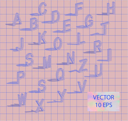 Memphis style letters. Isometric font pastel cage in 90s style. Set of vector letters constructed on the basis of the isometric view. Low poly 3d characters. Vectorのイラスト素材