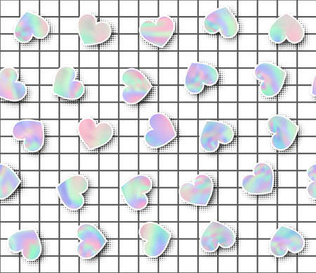 Heart with holographic effect seamless pattern. Modern style trends 80. surreal hipster images.