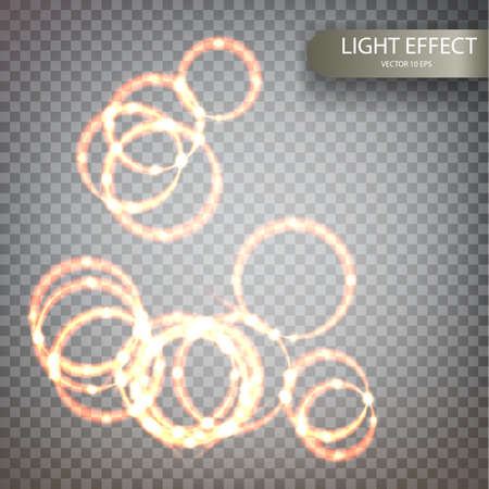 Glitter magic sparkle swirl trail effect on transparent background. Bokeh glitter round wave line with flying sparkling flash lights.のイラスト素材