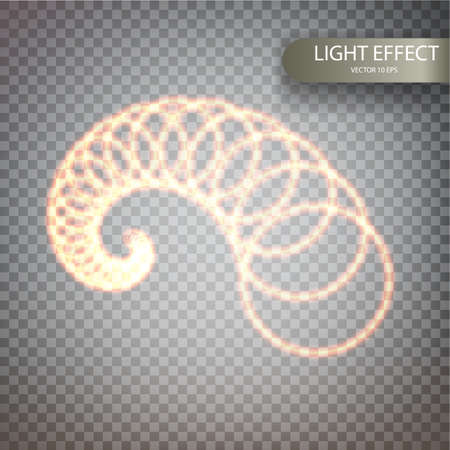 Glitter magic sparkle swirl trail effect on transparent background. Bokeh glitter round wave line with flying sparkling flash lights.のイラスト素材