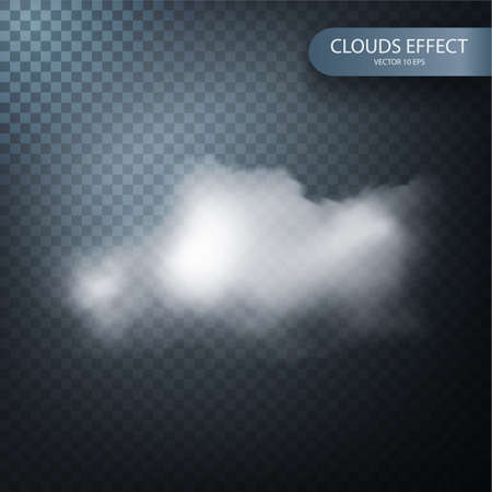 Cloud effect on a transparent vector background realistic. Cloud vector. Fog or smoke isolated transparent special effect. White vector cloudiness, mist or smog background. Vector illustrationのイラスト素材