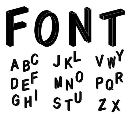 Isometric letters. Black isometric 3d font. Three-dimensional alphabet. Low poly 3d characters. Vector illustration.のイラスト素材