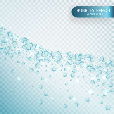 Water bubbles isolated on a transparent checkered background. Iridescent soap bubbles with reflex and reflection, realistic vector effectのイラスト素材