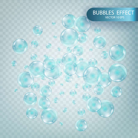 Water bubbles isolated on a transparent checkered background. Fizzy trace falling down in water on transparent background.のイラスト素材