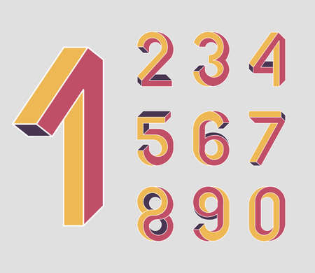 First. Impossible shape numbers. Memphis style . Colored numbers in the style of the 80s. Set of vector numbers constructed on the basis of the isometric view. Low poly 3d characters.のイラスト素材