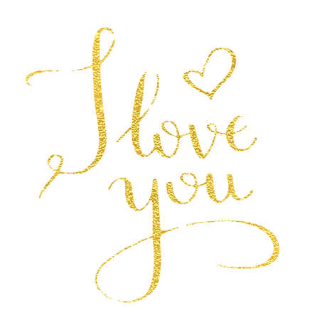 I love you, hand-drawn calligraphy text for Valentine's Day cards. Golden calligraphic vector font on a pink background. Declaration of love. Print EPS 10 Vector.のイラスト素材
