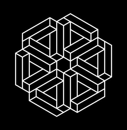 Unreal impossible shape, optical illusion. Sacred geometry.  Memphis style. vector 10 EPS.のイラスト素材