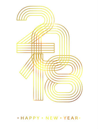 2018 Happy new year. Gold linear numbers. Design of greeting card. Vector illustration.のイラスト素材