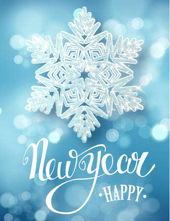 Happy New Year lettering greeting card for holiday. Decoration ornament with with snowflake pattern. Calligraphy lettering New Year. Vector Illustration EPS10のイラスト素材