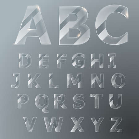 Flat glass letters. Letters with glare. Imitation glass. Vector Latin alphabet. Glass font.のイラスト素材