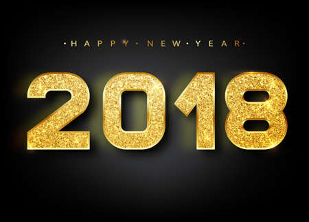 2018 Happy new year. Gold Numbers Design of greeting card. Gold Shining Pattern. Happy New Year...