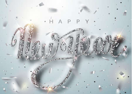 Happy new year lettering greeting card for holiday.のイラスト素材