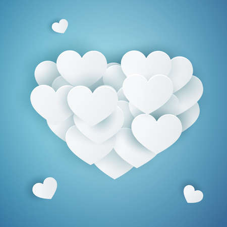 Many flying paper hearts. Vector love background. Valentines day concept.のイラスト素材