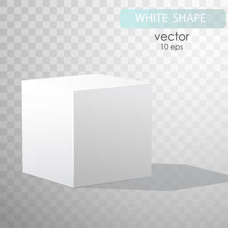Blank box on transparent background with reflection. Cube turned onto their side. Gypsum geometrical figure. Template white. vector illustration. Vector Artのイラスト素材