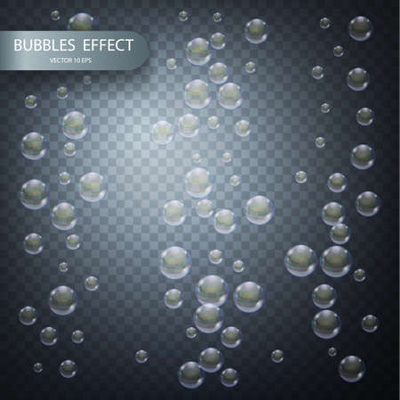 Water bubbles isolated on a transparent checkered background. Vector realistic effect template. Iridescent soap bubblesのイラスト素材