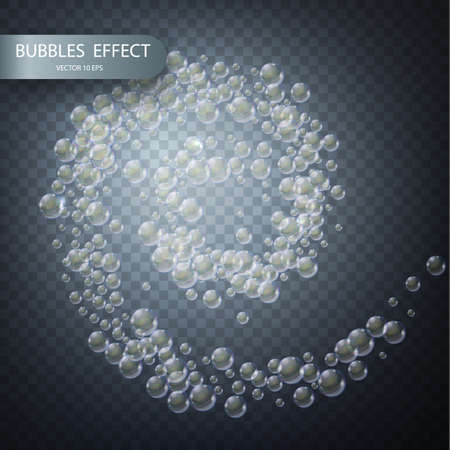 Water bubbles isolated on a transparent checkered background. Vector realistic effect template. Iridescent soap bubblesのイラスト素材