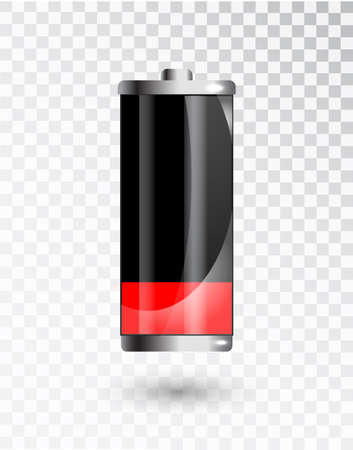 Battery charging status indicator. Glass realistic power battery illustration on transparent background. Full charge total discharge.のイラスト素材