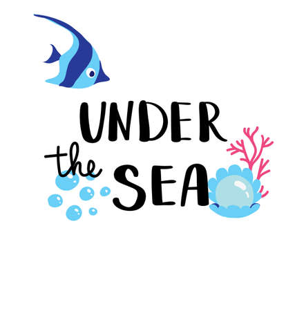 Under sea quote with a blue fish and bubblesのイラスト素材
