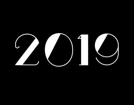 2019 Happy new year Text Design Vector illustration. Banner with 2019 Numbers on black Background. Numbers minimalist style. Design of greeting cardのイラスト素材