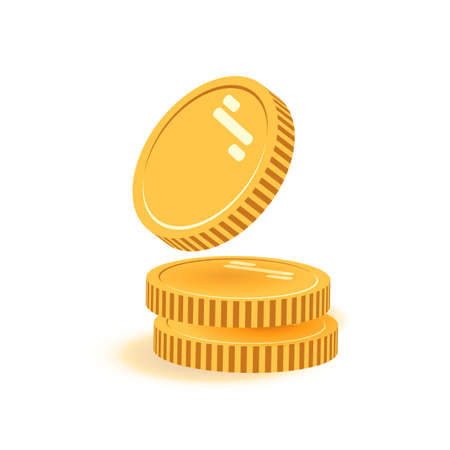 Stack of coins with coin in front of it. Icon flat, coins pile, coins money.のイラスト素材